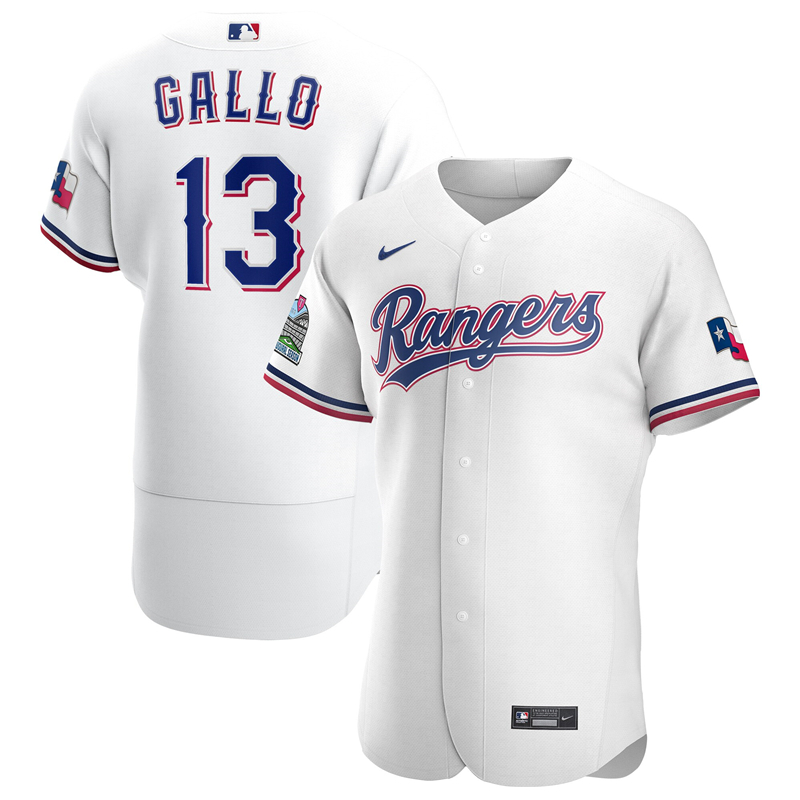 MLB Men Texas Rangers 13 Joey Gallo Nike White Home 2020 Authentic Player Jersey